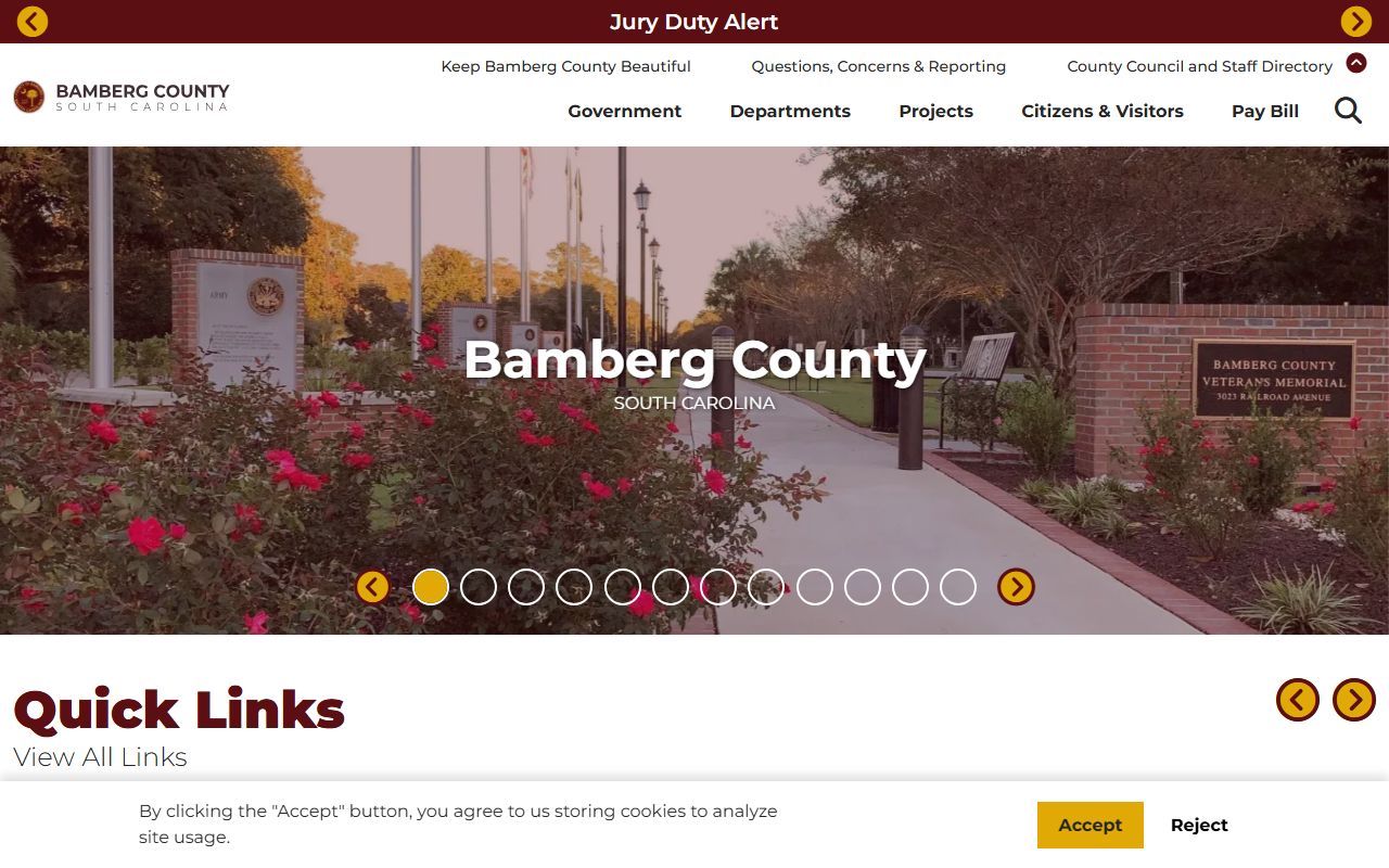 Bamberg County government website for police records access