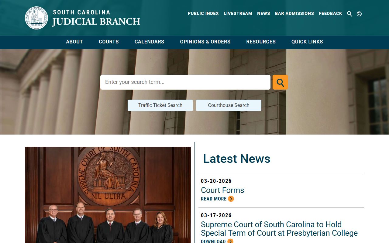 South Carolina Judicial Branch website for court records access