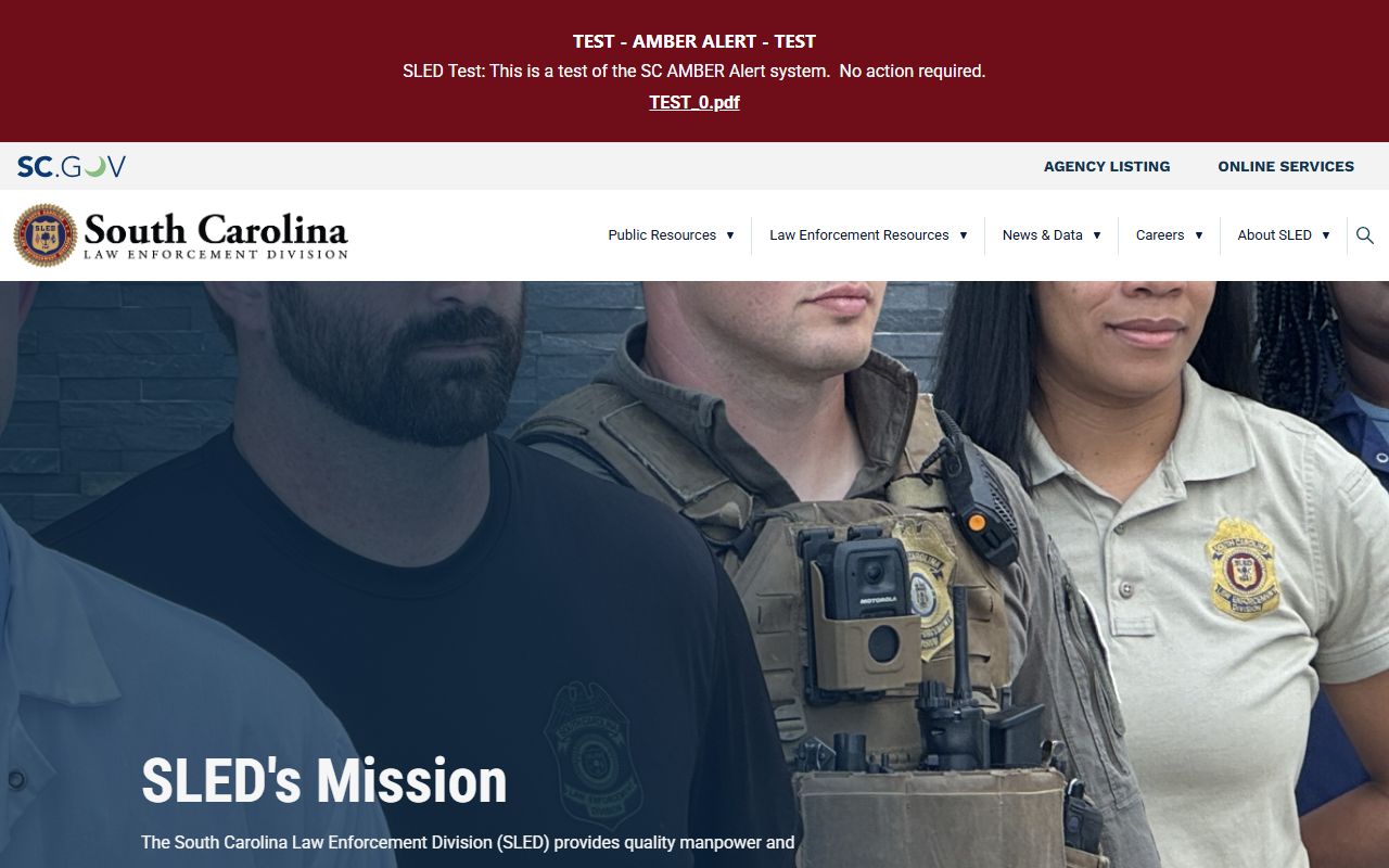 South Carolina Law Enforcement Division SLED homepage for police records access